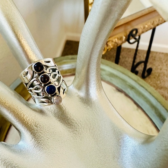 Silver Wide Multi Stone Modernist Ring - Picture 9 of 14